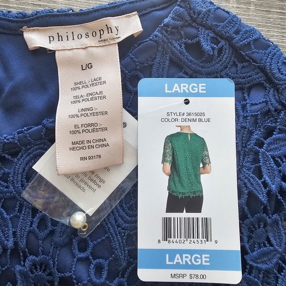 Philosophy Blue Lace Cut Out Blouse L - Picture 3 of 5